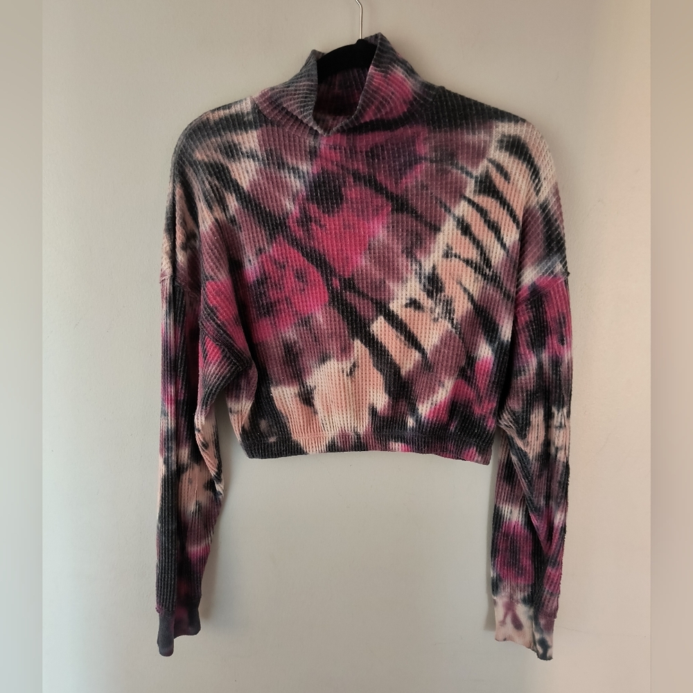 Aeropostale Pink Grey Tie Dye Cropped Shirt Size XS